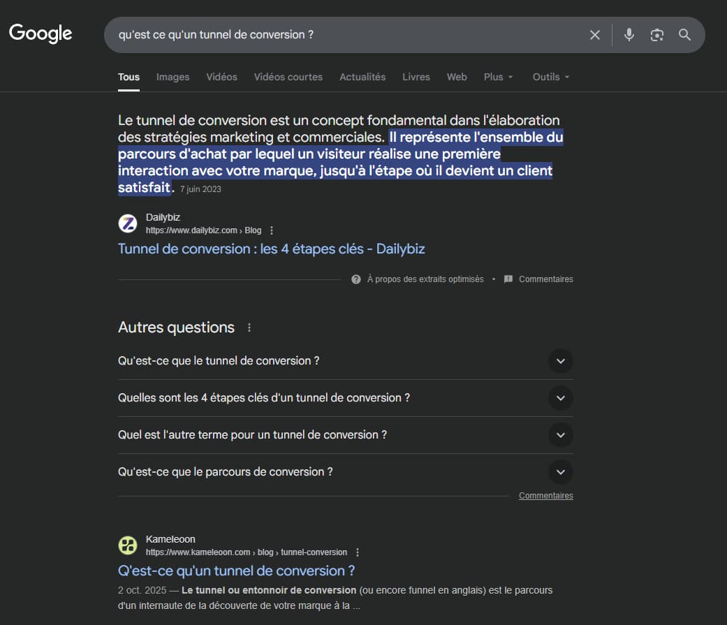 intention informationnelle avec featured snippet