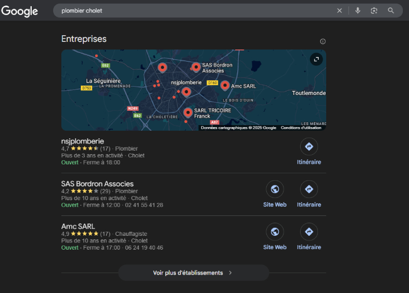 local pack pour la requete plombier cholet